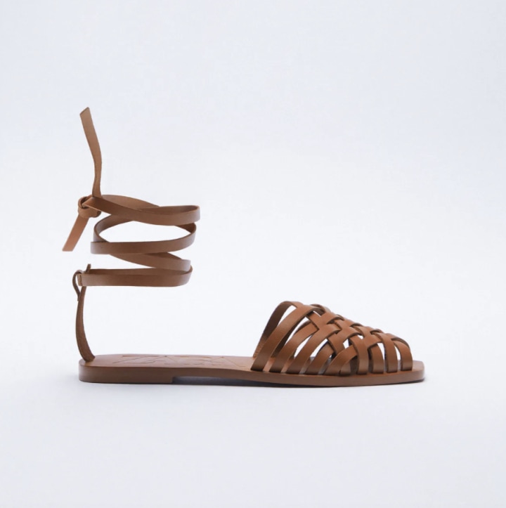 Tied Flat Leather Sandals