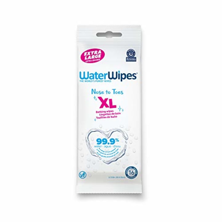 Baby Wipes, WaterWipes XL Unscented, No-Rinse Textured Bath Wipes, for Sensitive &amp; Newborn Skin, 1 Pack (16 Count)