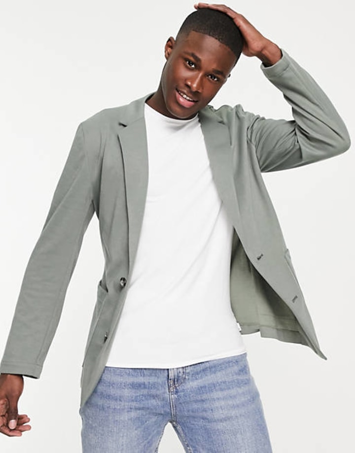 Skinny Soft Tailored Jersey Blazer in Green