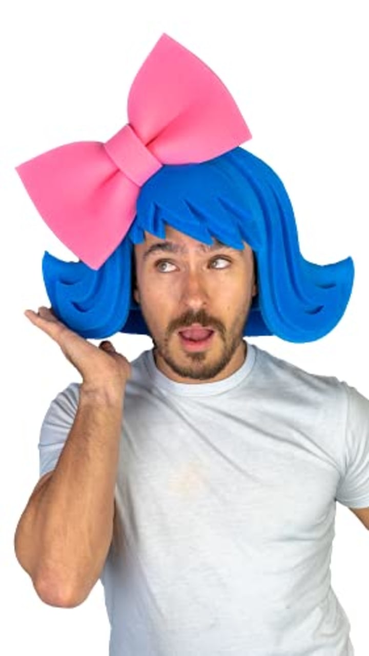 Foam Party Hats Wig with Large Bow - Cosplay Wigs - Drag Queen Wig - Party Favors - Photo Booth Props