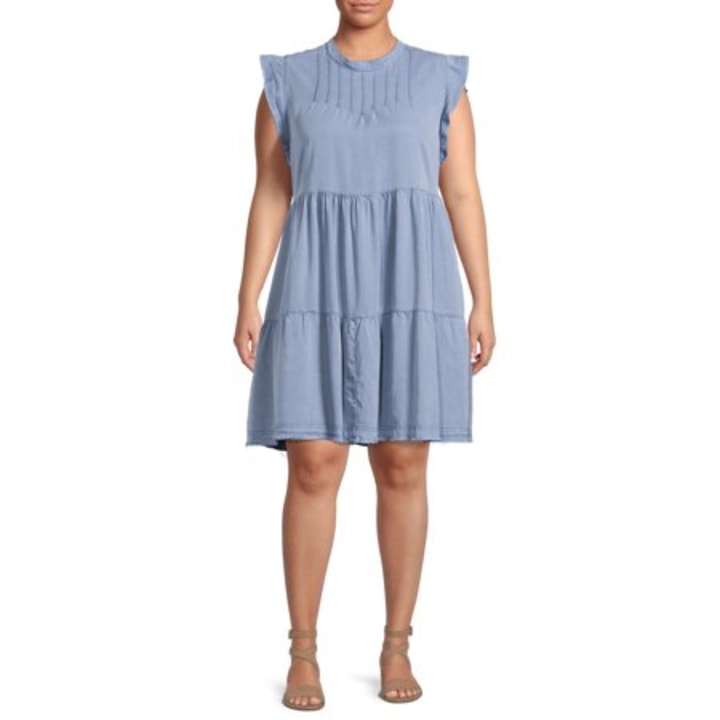 Terra &amp; Sky Women&#039;s Plus Size Pinktuck Tiered Dress