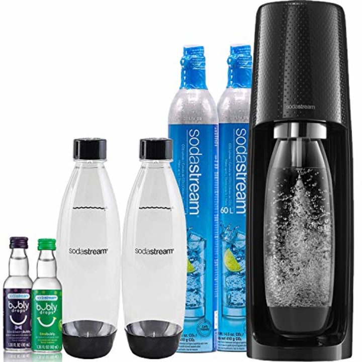 SodaStream Fizzi Sparkling Water Maker Bundle (Black), with CO2, BPA Free Bottles, and Bubly Drops Flavors
