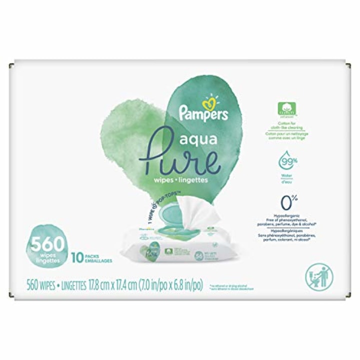 Baby Wipes, Pampers Aqua Pure Sensitive Water Baby Diaper Wipes, Hypoallergenic and Unscented, 10X Pop-Top Packs, 560 Count