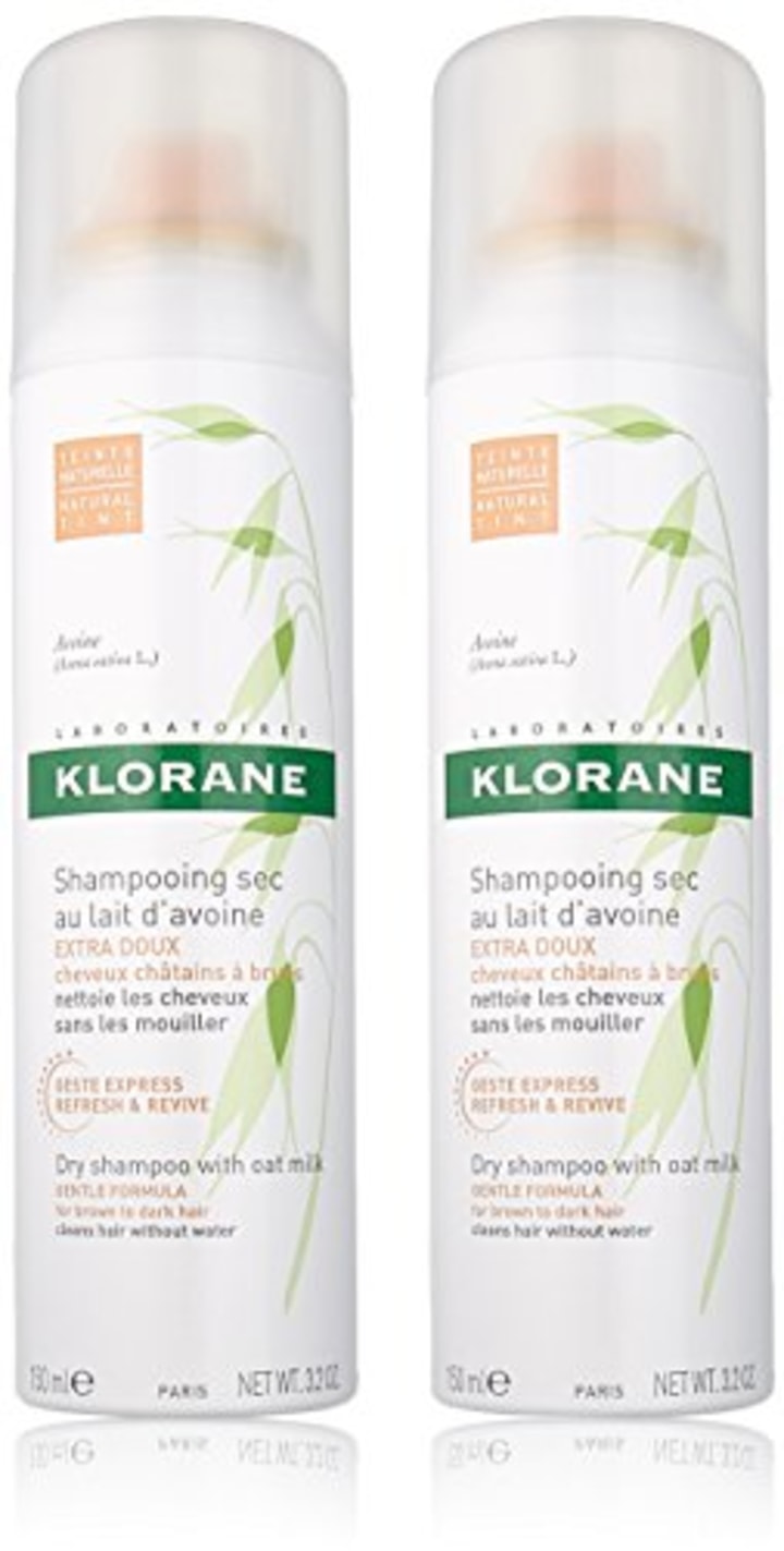 Klorane Dry Shampoo with Oat Milk, For Dark Hair, Natural Tint, All Hair Types, Paraben &amp; Sulfate-Free, Duo (Pack of 2)
