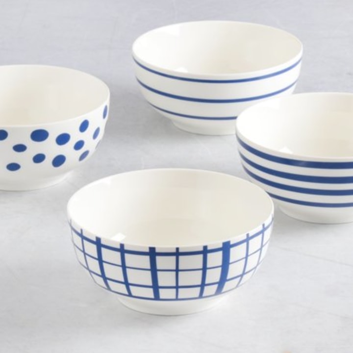 Gap Home New Blue 6-Inch Blue &amp; White Assorted Fine Ceramic Bowls, Set of 4