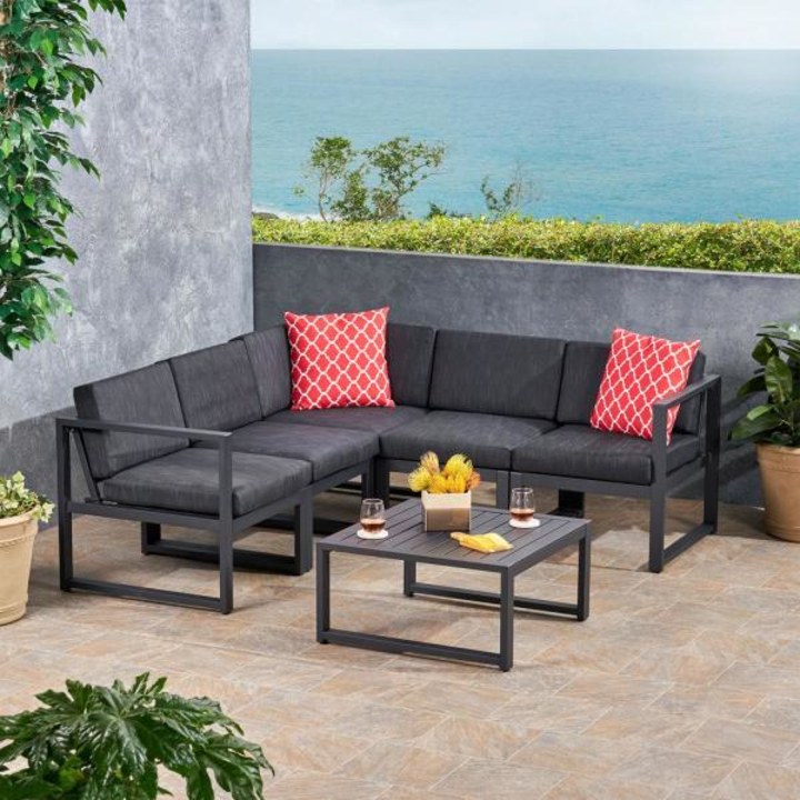 Noble House Jameson 6-Piece Sectional Set with Dark Grey Cushions