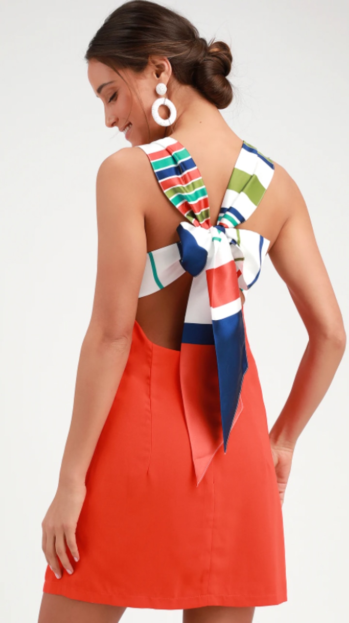 Joyful Multi-Stripe Tie-Back Mini Dress