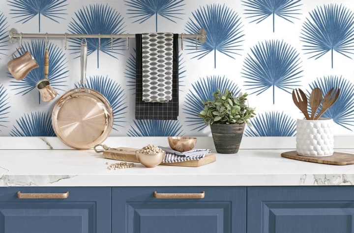 Palmetto Palm Peel-and-Stick Wallpaper in Coastal Blue by NextWall