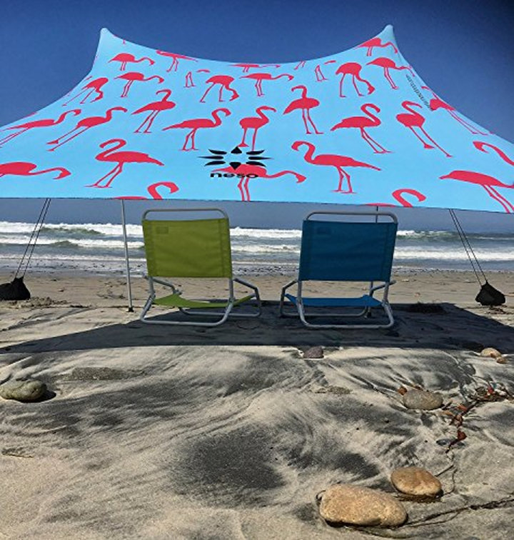 Neso Tents Beach Tent with Sand Anchor, Portable Canopy Sunshade - 7&#039; x 7&#039; - Patented Reinforced Corners(Flamingos)