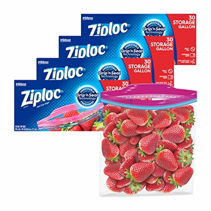 Ziploc Gallon Food Storage Bags, Grip &#039;n Seal Technology for Easier Grip, Open, and Close, 30 Count, Pack of 4 (120 Total Bags)