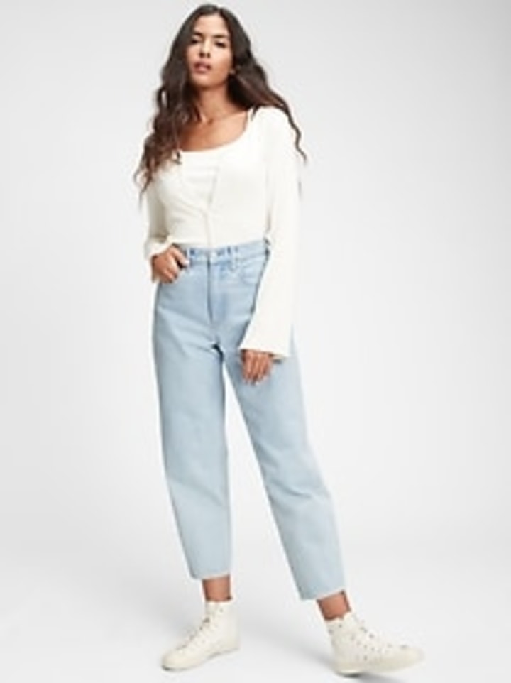 High Rise Barrel Jeans With Washwell
