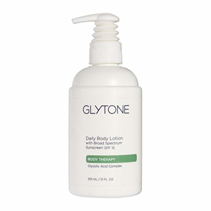Glytone Daily Body Lotion Broad Spectrum SPF 15 with Glycolic Acid &amp; Shea Butter, Retexturizing Moisturizer, Fragrance Free, 12 oz.