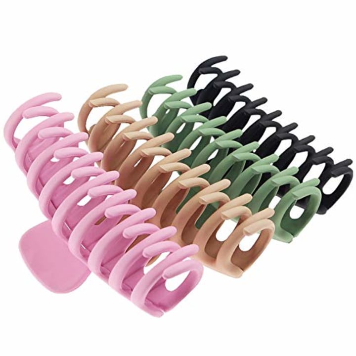 TOCESS Big Hair Claw Clips 4 Inch Nonslip Large Claw Clip for Women Thin Hair, 90&#039;s Strong Hold Hair Clips for Thick Hair, 4 Colors Available (4 Packs)