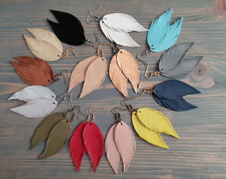 Leather Feather Earrings