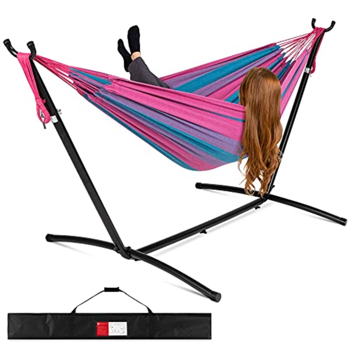 Without Shelf Shengruhua Double Hammock 200 150cm Cotton Hammock Without Space Saving Steel Stand and Portable Load-Bearing Up to 200 Kg Indoor/Outdoor Use Idea 