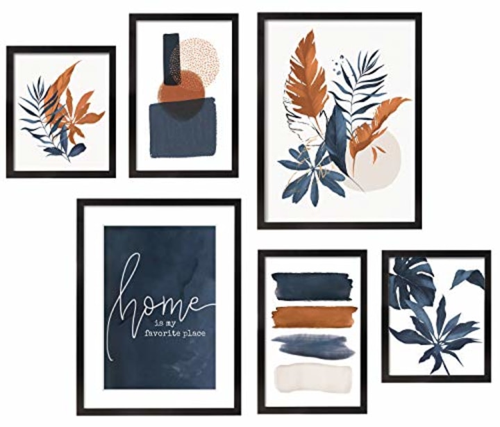 ArtbyHannah 6 Pieces Framed Botanical Gallery Wall Frames Kit with Tropical Plants Decorative Art Prints for Wall Art Decor or Home Decoration,Multi Size:12x16,8x12,8x10 Inch with Black Picture Frames