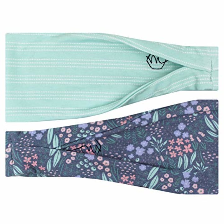 Maven Thread Women&#039;s 4-Inch,No-Slip Sweat-Wicking Headbands for Exercise and Yoga, 2-Pack, Navy Floral and Mint Stripes (Lily)