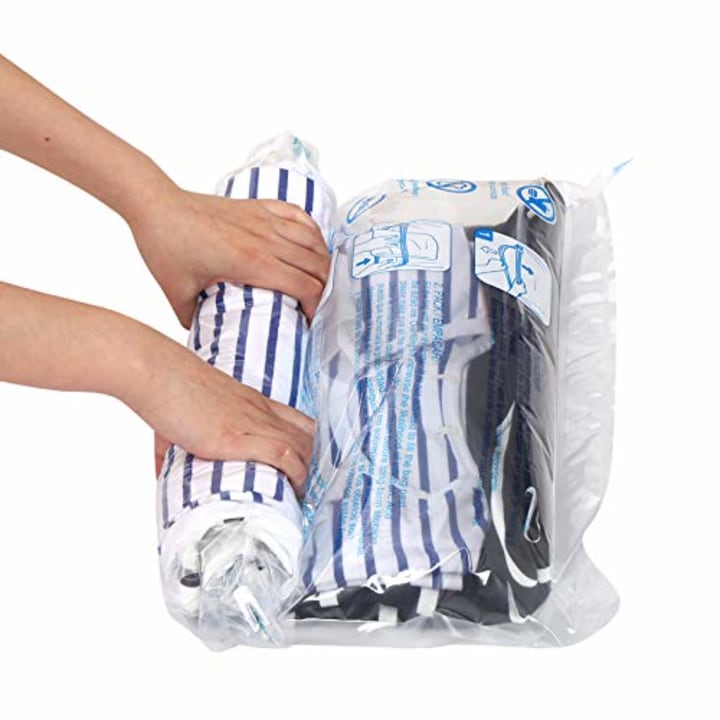 12 Travel Compression Bags, Hibag 12-Pack Roll-Up Space Saver Storage Bags for Travel, Suitcase Size (12-Travel)