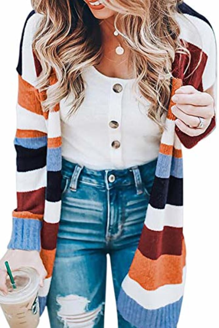 Ecowish Colorblocked Striped Cardigan