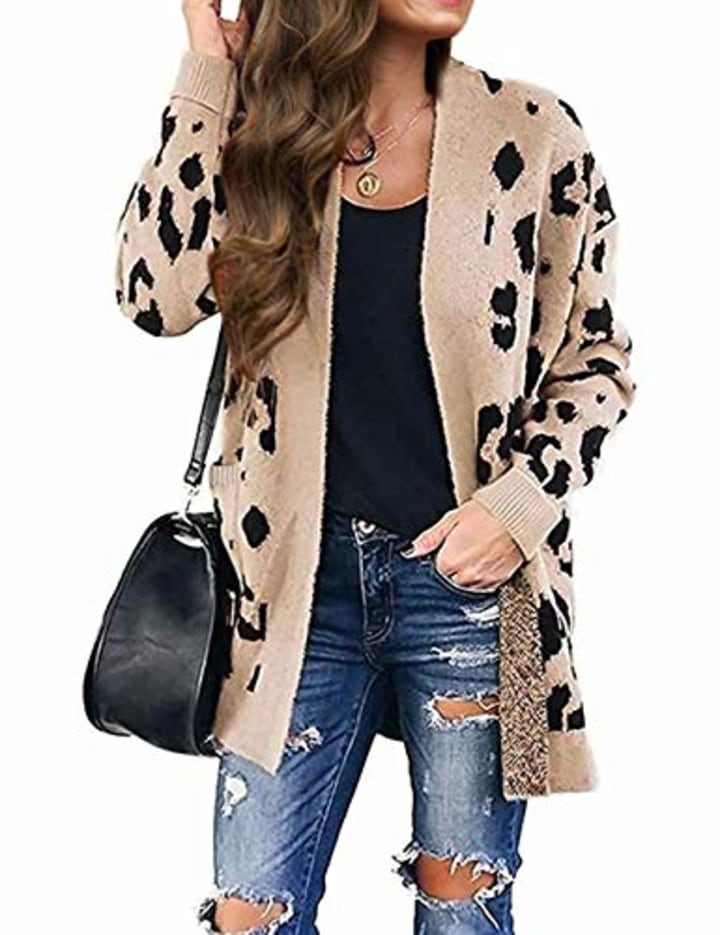 Zesica Leopard Print Knitted Cardigan