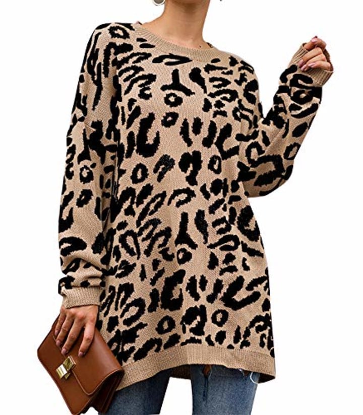 PrettyGarden Leopard Print Oversized Sweater