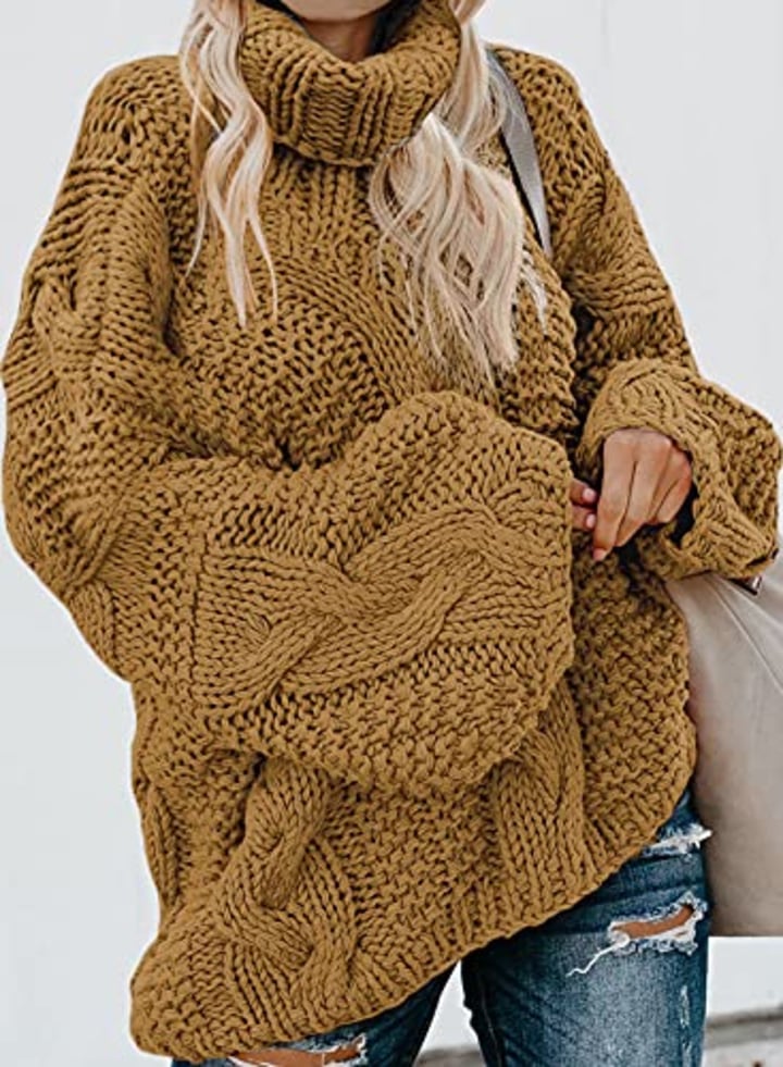 Ecrocoo Loose Fitting Cable Pullover Sweater
