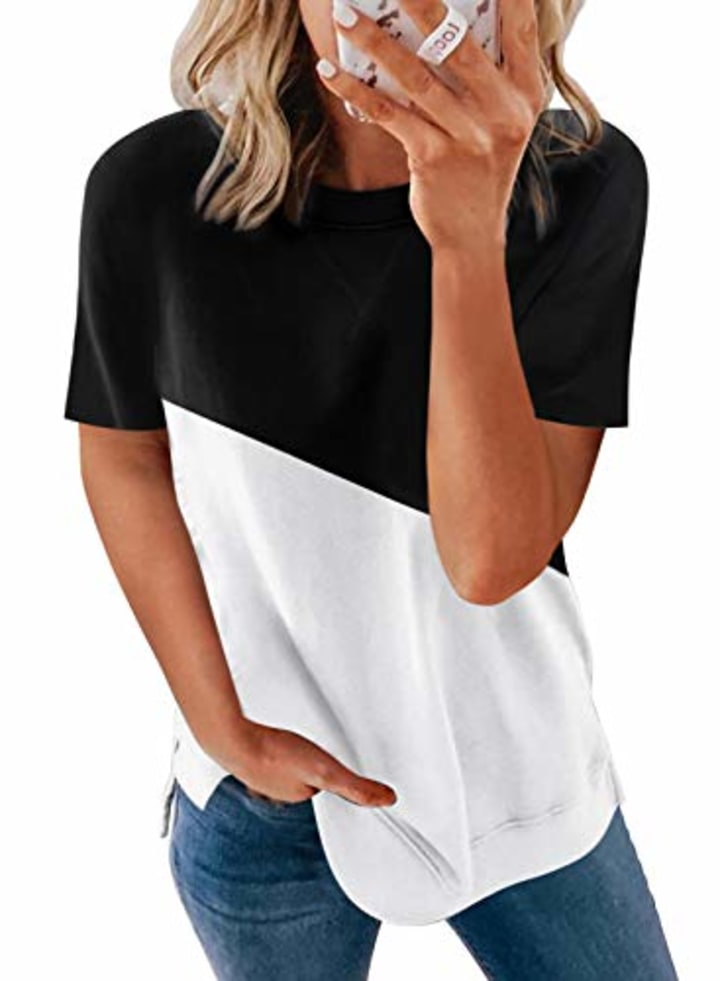Womens Summer Tops,Womens Crew Neck Tees Casual V Neck Tops Cute Printed Loose Blouses Short Sleeve Tunic Shirts 