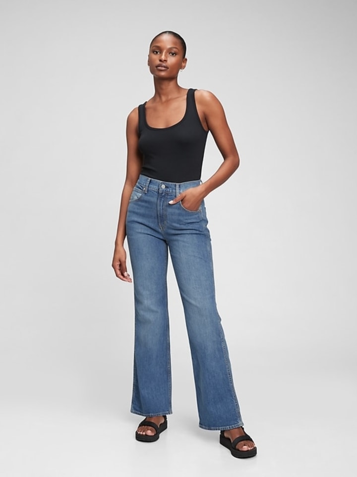 High Rise Vintage Flare Jeans With Washwell