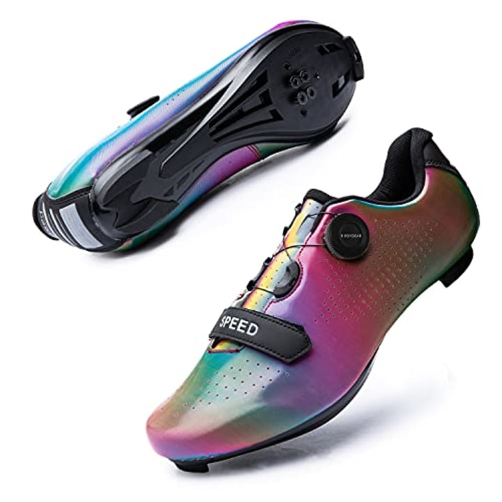 Mens Road Bike Cycling Shoes Indoor Racing Bikes Shoes with Rotating Buckle for Men/Women Outoor Bicycle Shoe Blue&Purple 9 
