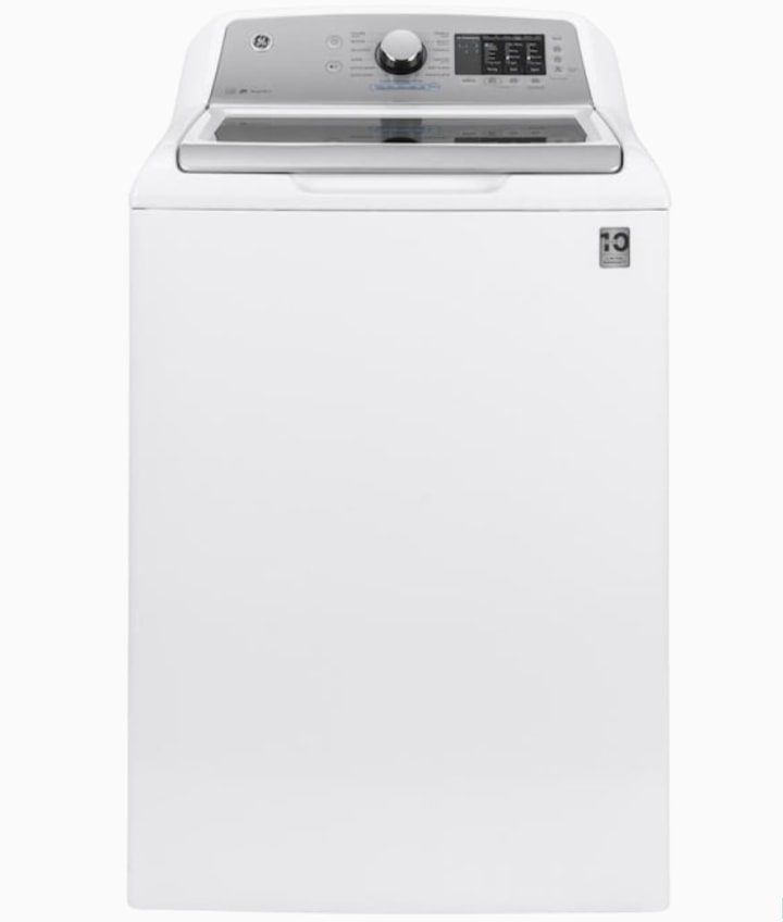 GE High-Efficiency White Top Load Washing Machine with FlexDispense