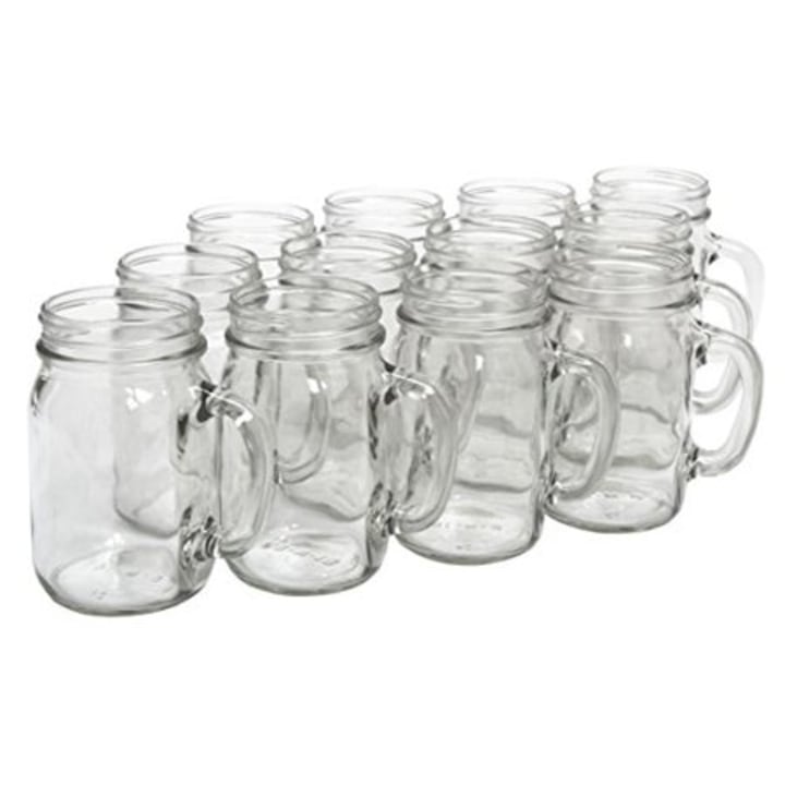 North Mountain Supply - NMS J40014 - No Lids Glass Pint Mug Handle Mason Drinking Jars - Case of 12