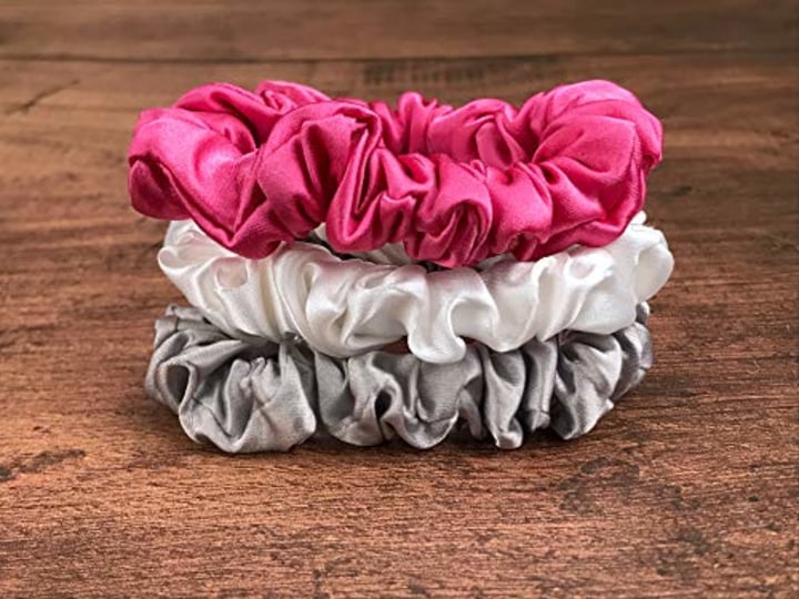 Celestial Silk Mulberry Silk Scrunchies for Hair (Small, Hot Pink, Silver, White)