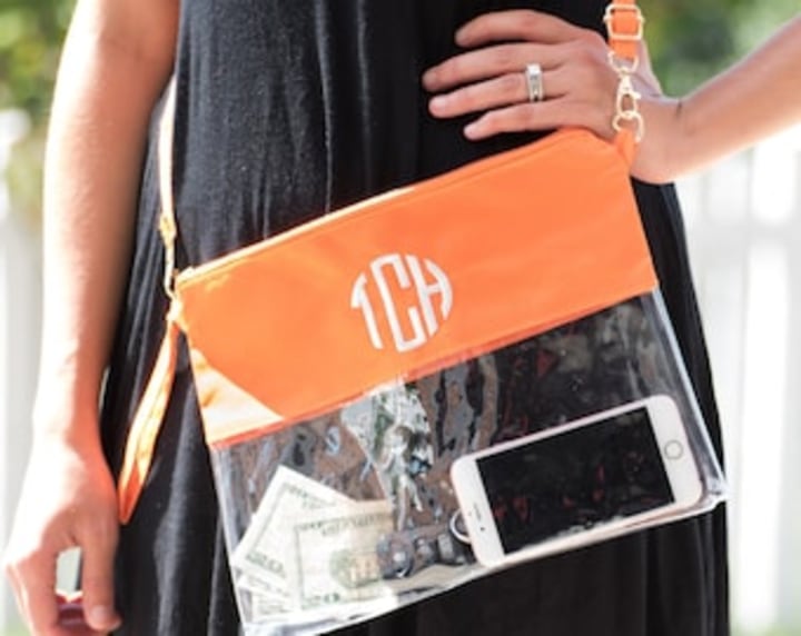 Monogrammed Clear Stadium Bags | Team Color Game Day Bag | Clear Game Day Bag | Concert Bag | Airport Security Bag | Clear Crossbody Bag
