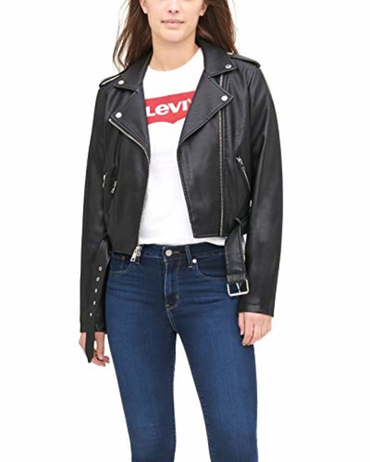 Levi&#039;s Faux Leather Belted Motorcycle Jacket