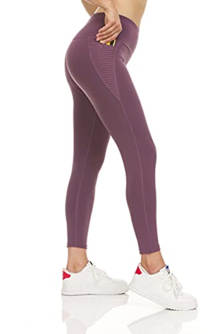 JGX Womens Leggings High Waist Yoga Pants, Buttery Soft Comfortable Performance Tummy Control Running Workout Gym Pockets Purple Berry V Small
