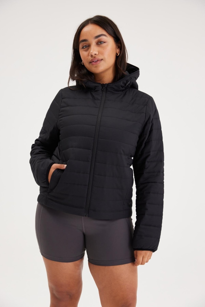 Girlfriend Collective Black Hooded Packable Puffer