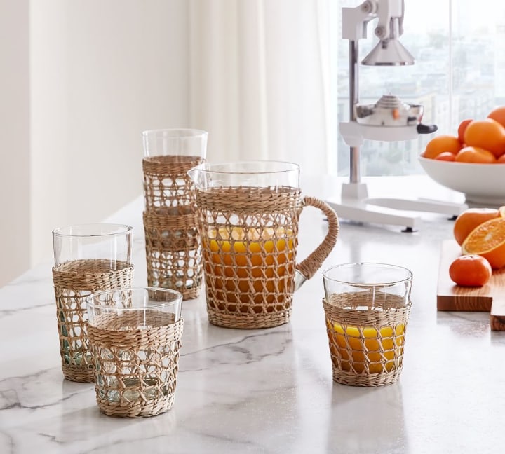 Pottery Barn Cane Recycled Drinking Glasses