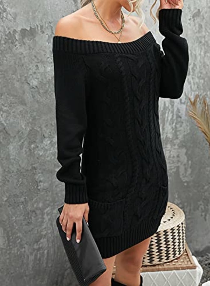 Azokoe Slim Fit Cable Knit Mini Sweater Dress