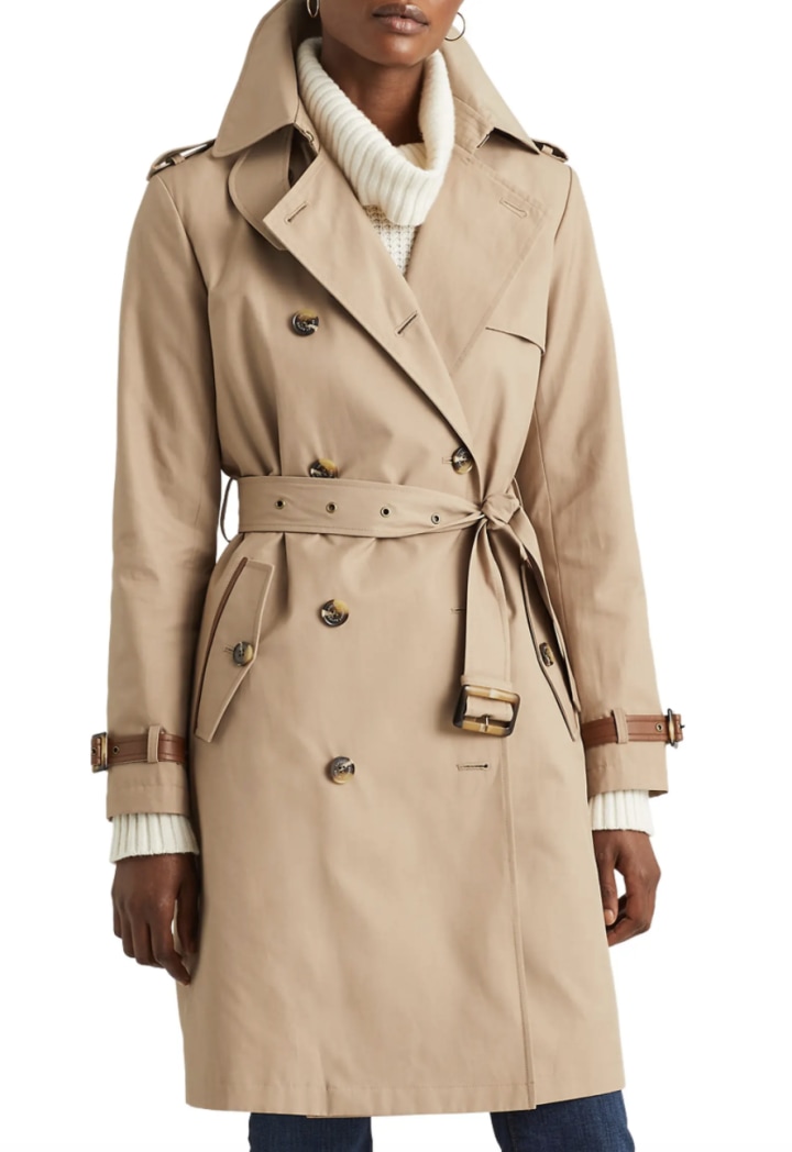 Double Breasted Cotton Blend Trench Coat