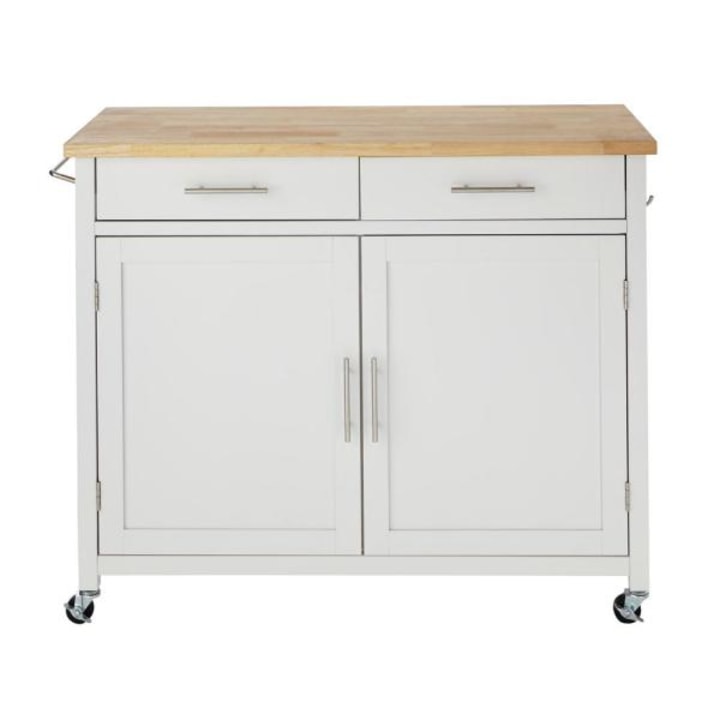 Glenville White Kitchen Cart with 2 Drawers