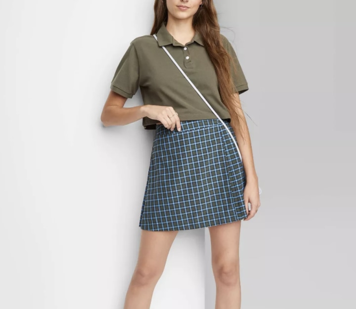 Wild Fable Pleated Wrap Mini A-Line Skirt