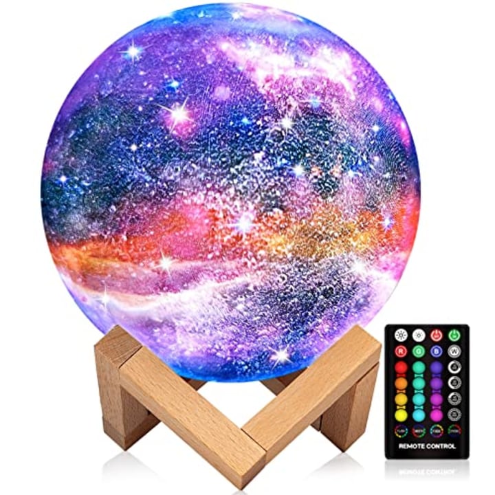 Moon Lamp, Kids Night Light , GDPETS Galaxy Lamp 16 Colors Moon Light with Wood Stand - Remote &amp; Touch Control USB Rechargeable Gift for Girls Lover Birthday - 4.8 inch