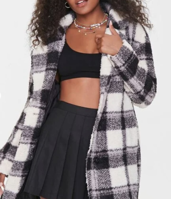 Forever21 Faux Shearling Plaid Coat