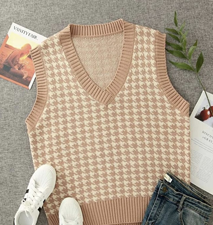 Sdencin Houndstooth Pattern Knit Sweater Vest
