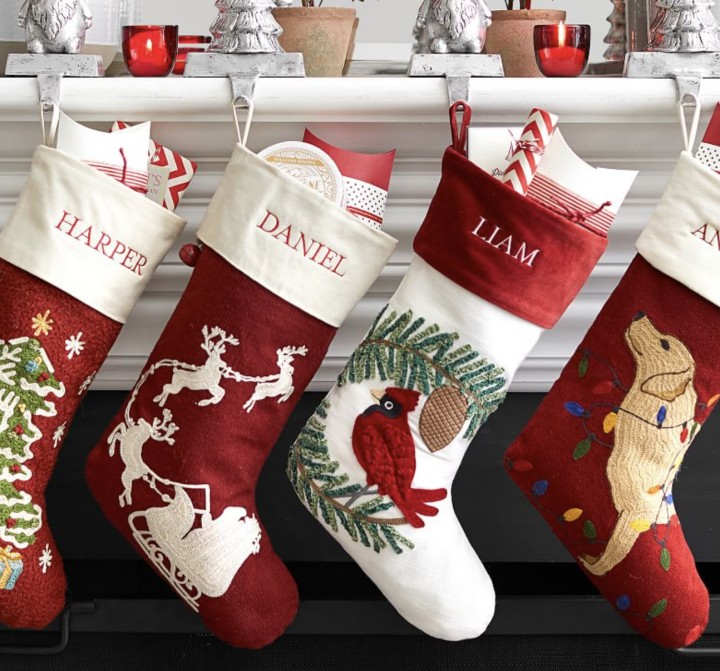 Holiday Icons Crewel Personalized Stockings