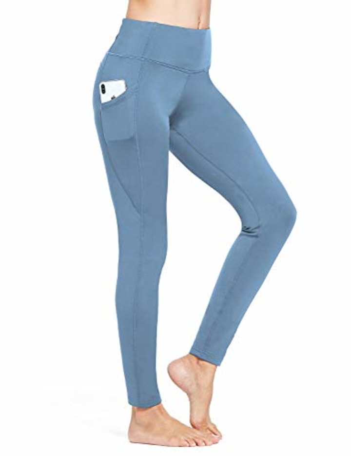 BALEAF Women&#039;s Fleece Lined Winter Leggings Thermal Yoga Pants Inner Pocket Paisley Purple Size L