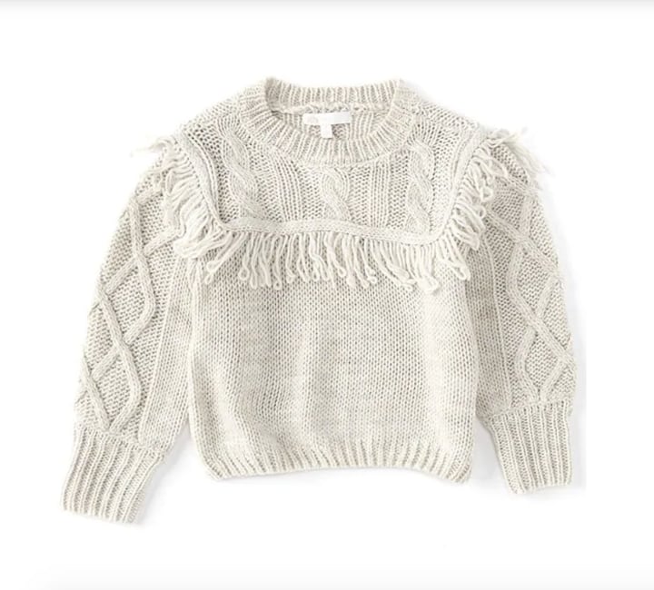 GB Girls Crew Neck Fringed Cable Knit Sweater