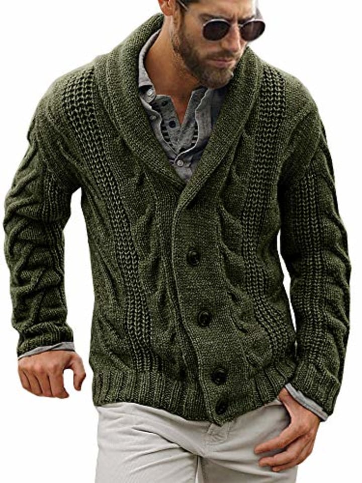 Gafeng Mens Long Sleeve Stand Collar Cardigan Sweaters Button Down Knitted Sweater 