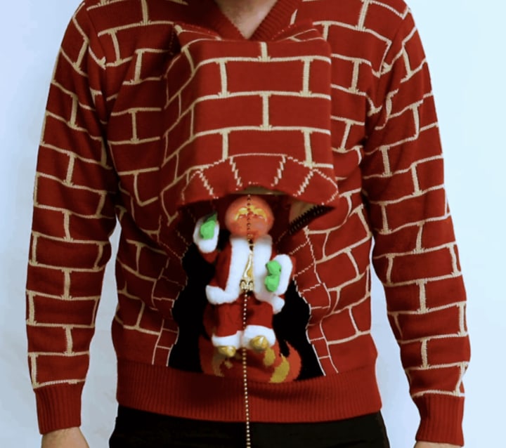 Santa Claus 3D Chimney Climbing Ugly Christmas Sweater