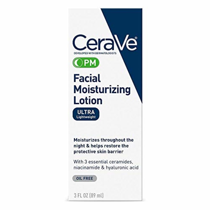 CeraVe PM Facial Moisturizing Lotion | Night Cream with Hyaluronic Acid and Niacinamide | Ultra-Lightweight, Oil-Free Moisturizer for Face | 3 Ounce